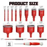 Diamond Hole Saw Drill Bit Set (15 PCS) (1/4"-2") Serrated Diamond Core Bits for Ceramic, Glass, Tile, Marble, Granite | EVA Positioner & Hard Storage Bag | Dry/Wet Dual-Use | High-Precision Drilling