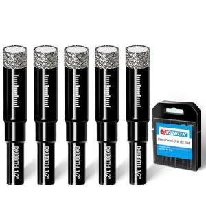 5-Pack 1/2" Diamond Core Drill Bits Set, 12mm Tile Drill bits for Ceramic Porcelain Marble Granite Tile Stone Glass Brick, Integrated Coolant for Fast Dry Drilling, Round Shank, with Storage Case