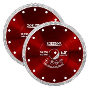 ZORUNNA 2Pcs Diamond Saw Blades, 6" Tile Grinder Cutter Blade, Chip-Free Dry and Wet Cutting for Porcelain Ceramic Granite Marble.