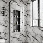 LVSHI 20pcs Marble Peel and Stick Waterproof PVC Shower Wall Panels Bathroom Backsplash Tile Stick on Wall for Bedoom, Kitchen 11.8"x11.8" (Ink and White,19.4 Sq.Ft.)