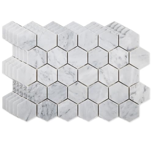 Carrara White Marble Mosaic Tile - 2 Inch Hexagon