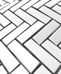 1x3 High Gloss Polished Finish White Herringbone Porcelain Mosaic Tile Walls and Floors
