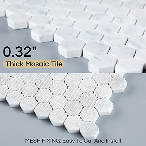 Carrara White Marble Mosaic Tile - 2 Inch Hexagon
