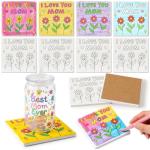 10 Set Mother's Day Crafts Bulk I Love You Mom DIY Ceramic Tiles, 4x4 Make Your Own Mother's Flower Coasters with Backing Pads for Painting, Unglazed Ceramic Crafts for School Classroom Activities