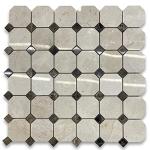 Stone Center Online Crema Marfil Marble 2 inch Octagon Mosaic Tile w/Emperador Dark Brown Dots Polished Kitchen Bath Wall Floor Backsplash Shower (1 Sheet)