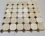 Stone Center Online Crema Marfil Marble 2 inch Octagon Mosaic Tile w/Emperador Dark Brown Dots Polished Kitchen Bath Wall Floor Backsplash Shower (1 Sheet)