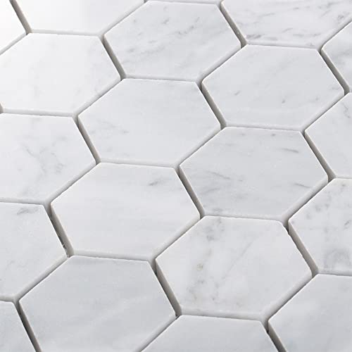 Carrara White Marble Mosaic Tile - 2 Inch Hexagon