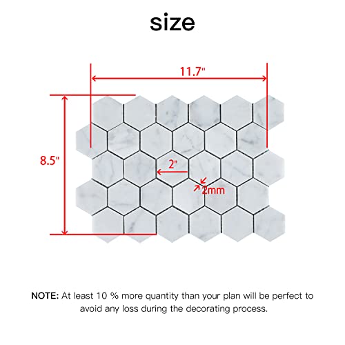 Carrara White Marble Mosaic Tile - 2 Inch Hexagon