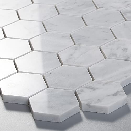 Carrara White Marble Mosaic Tile - 2 Inch Hexagon