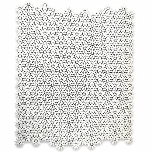 Carrara White Marble Daisy Mosaic Shower Tile