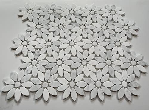 Carrara White Marble Daisy Mosaic Shower Tile