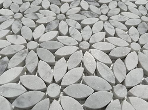 Carrara White Marble Daisy Mosaic Shower Tile