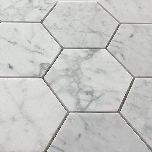 Carrara White Marble Hexagon Mosaic Tile 4