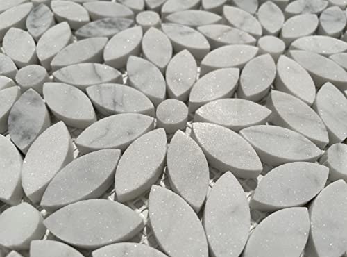 Carrara White Marble Daisy Mosaic Shower Tile
