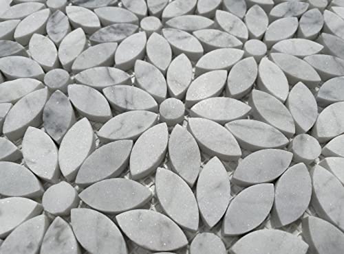 Carrara White Marble Daisy Mosaic Shower Tile