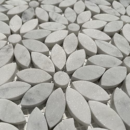Carrara White Marble Daisy Mosaic Shower Tile