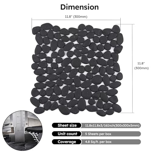 Black Pebble Shower Floor Tile - 5 Sq.ft