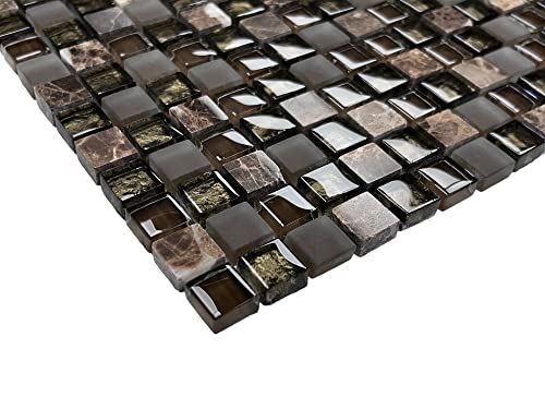 Dark Emperador Marble & Brown Glass Mosaic Tile