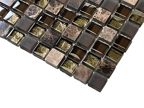 Dark Emperador Marble & Brown Glass Mosaic Tile