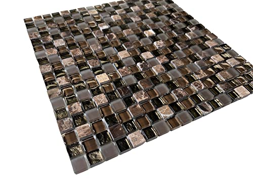 Dark Emperador Marble & Brown Glass Mosaic Tile