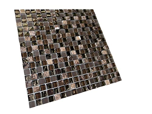 Dark Emperador Marble & Brown Glass Mosaic Tile