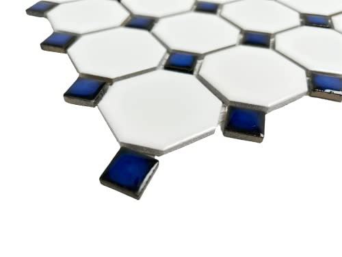 Matte White Octagon Porcelain Mosaic Tile Sheets