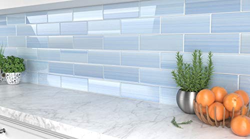 Big Blue Glass Subway Tile for Showers, 4x12