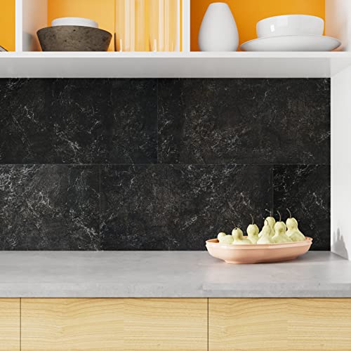 Charcoal Black Marble Peel and Stick Shower Tiles