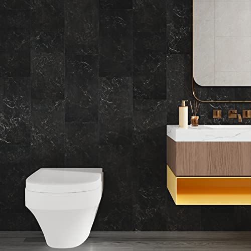 Charcoal Black Marble Peel and Stick Shower Tiles