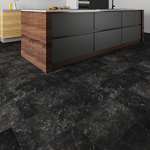 Charcoal Black Marble Peel and Stick Shower Tiles