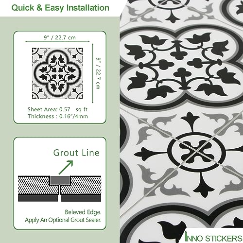 Self-Adhesive Black and White Bathroom Tile 9x9