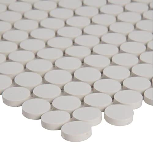 White Unglazed Penny Round Porcelain Mosaic Tiles