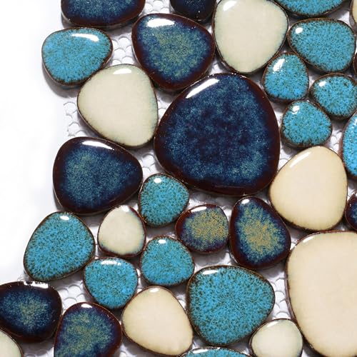 Aqua Teal Interlocking Pebble Mosaic Floor Tiles