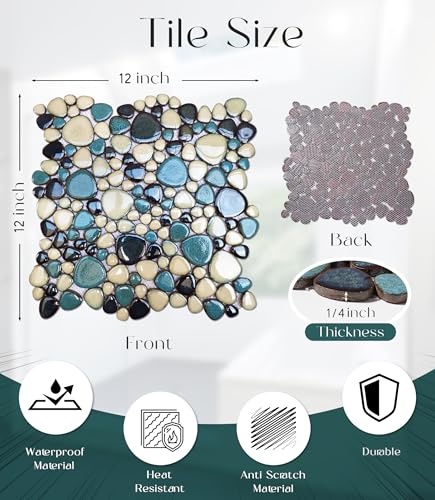 Aqua Teal Interlocking Pebble Mosaic Floor Tiles