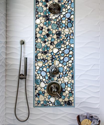 Aqua Teal Interlocking Pebble Mosaic Floor Tiles