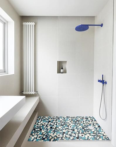 Aqua Teal Interlocking Pebble Mosaic Floor Tiles
