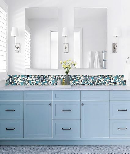 Aqua Teal Interlocking Pebble Mosaic Floor Tiles