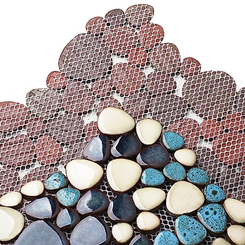 Aqua Teal Interlocking Pebble Mosaic Floor Tiles