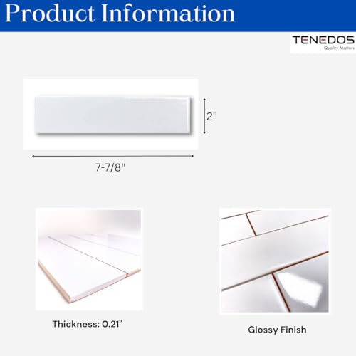 Glossy White Subway Tile 2" x 8" – 60 Pieces