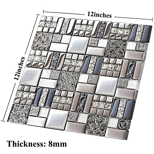 Blujellyfish Metallic Glass Mosaic Tile - Silver Gray