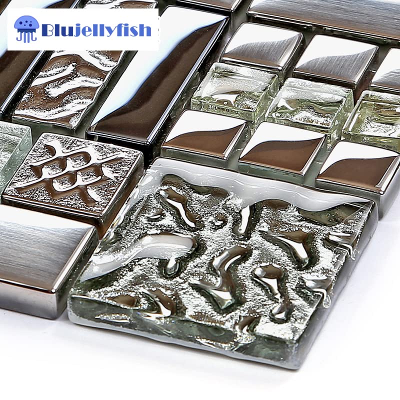 Blujellyfish Metallic Glass Mosaic Tile - Silver Gray