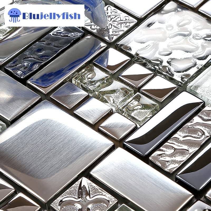 Blujellyfish Metallic Glass Mosaic Tile - Silver Gray
