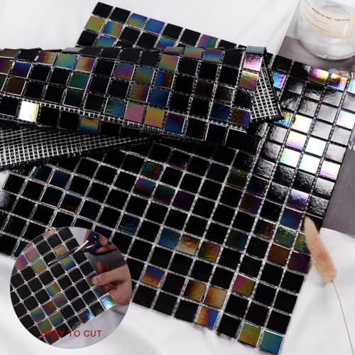Iridescent Black Mosaic Tiles for Showers & Backsplashes