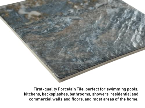 Wavy 6x6 Black Gold Porcelain Shower Tile