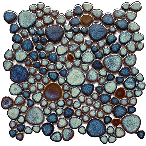 Aqua Teal Interlocking Pebble Mosaic Tile