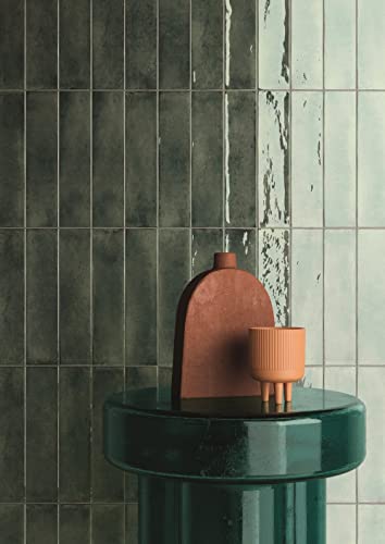 Handmade Glossy 2.5x10 Dark Green Subway Tile