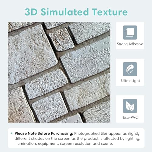 10 Pcs 3D Faux Limestone Peel and Stick Tiles