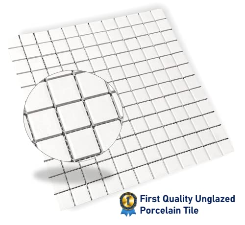 White Unglazed Porcelain Square Mosaic Tile - Box of 5