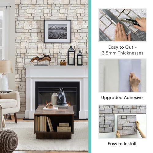 10 Pcs 3D Faux Limestone Peel and Stick Tiles