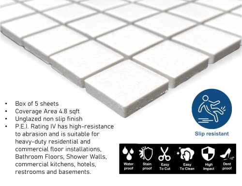 White Unglazed Porcelain Square Mosaic Tile - Box of 5